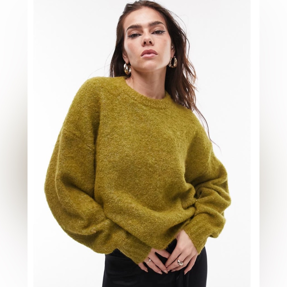 Topshop Green Crew Neck Boxy Boulce Sweater